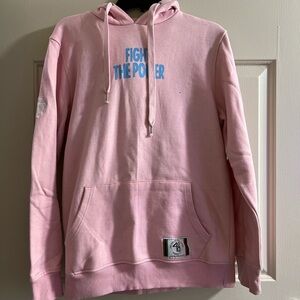 Pink Hoodie with 'Fight the Power' Graphic